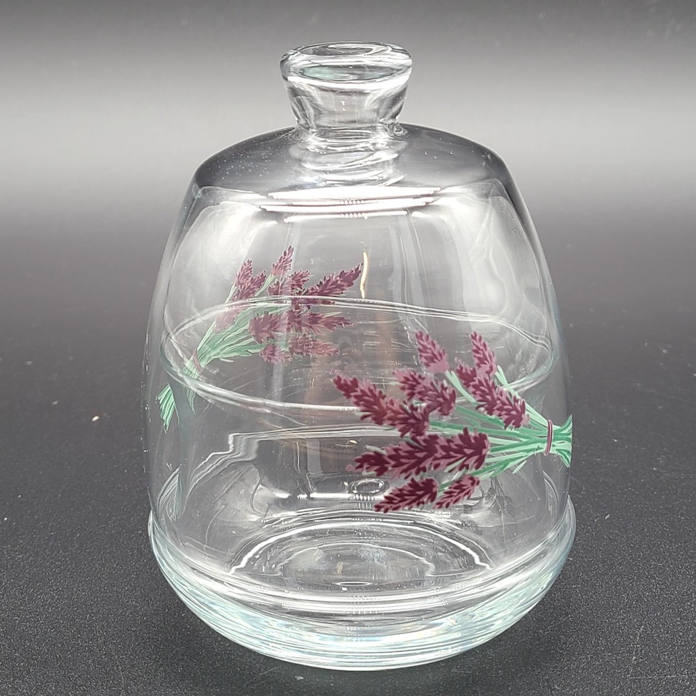 Painted Lavender Glass Dome Bowl Dish with Lid Candy Sugar Powder Vanity Dish 5"